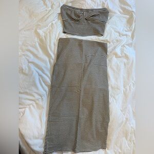 Striped Black and White Two-Piece Skirt Set